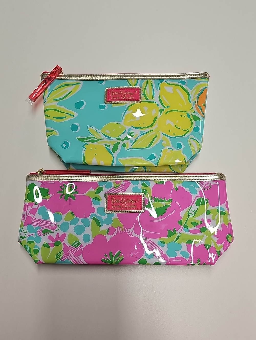 Lilly Pulitzer Glossy Lemon & Floral Cosmetic Bags - Turquoise, Yellow & Pink